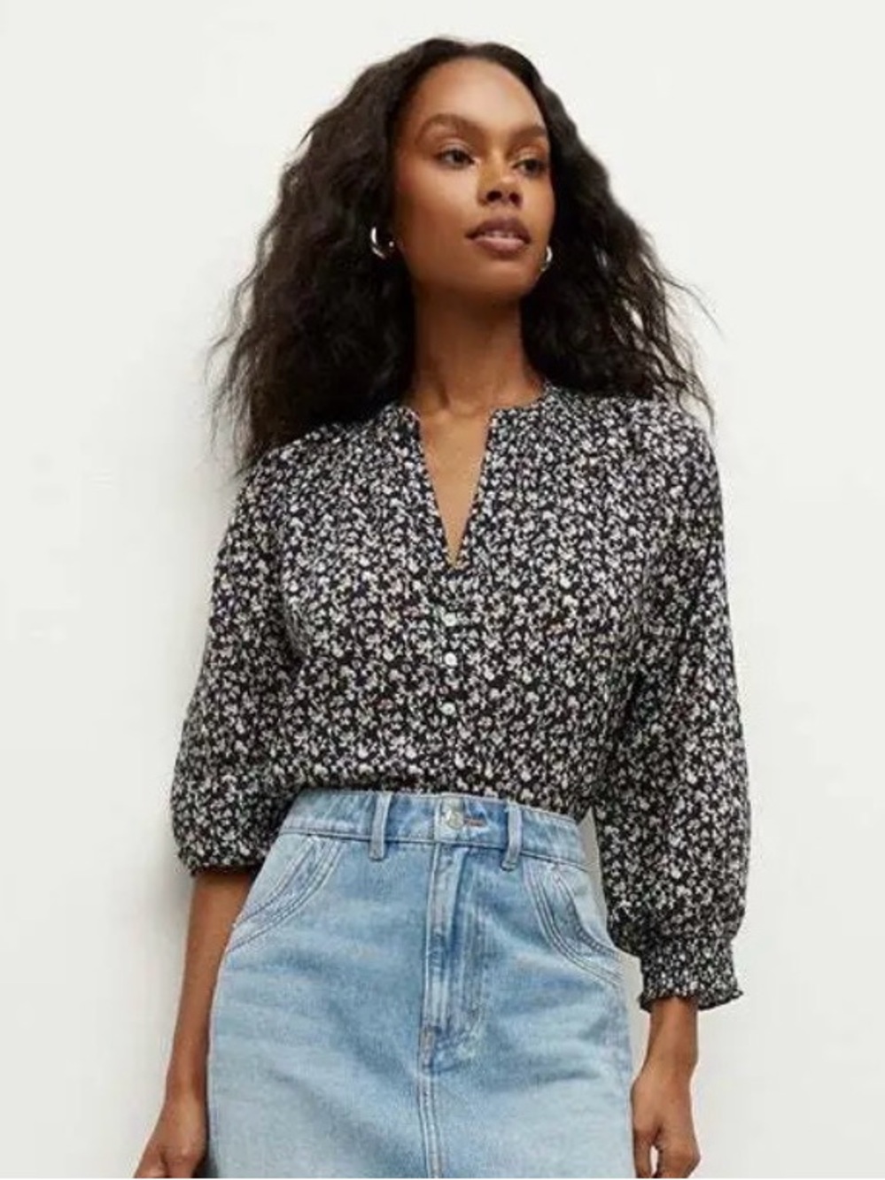 Veronica Beard Pienza Blouse Top navy cream size small